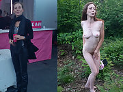 French slut Audrey Before After dressed undressed, showing beauty