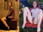 French slut Audrey Before After dressed undressed, showing beauty