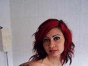 Hot ruby haired slut with perky tits is taped up