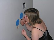 Mature blonde loves to suck different dicks in gloryholes