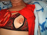 Hot mama with pierced nipple loves to show it off