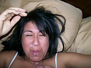 Slutty wife gets a creamy facial after giving a blowjob