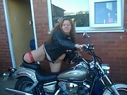 Beautiful big tit bbw loves her pussy and her harley