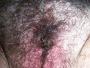 Hairy wife shows off her hairy pink pussy for husband