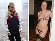 Photo collages of blonde wife Jana dressed and undressed
