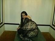 Beautiful bbw in sexy lace catsuits shows her bare pussy