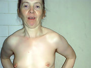 Caty displays her wares fully nude for all to see her saggy tits