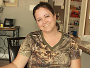 Chubby wife in camo takes off her clothes to show her naked body