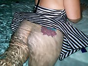 Slutty blonde bitch gets wild in the pool after a party