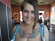 BBW Celestewoodrow public her tattooed pierced nipples in public