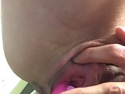 Cock hungry house wife fucks huge cucumber and pink vibrator