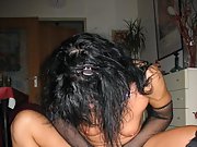 Horny brunette wife shows off her shaved pussy as she gets off