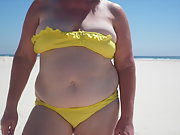 A Sunny Day at the Beach To Work on My Tan and Mature Body To Voyers