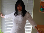 Seductive Asian amateur in white see through mini dress