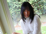 Seductive Asian amateur in white see through mini dress
