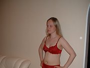 Blonde wife Jana posing in lingerie and fucking back in 2005