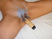 Horny milf loves to play with hot wax and dildo