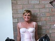 My sexy blonde wife poses in her white lingerie