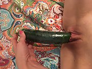Young wif MILF jams big cucumber cock in her pussy