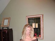 Really sexy blonde wife with obscured face gets naked