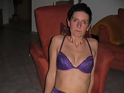 Sexy wife in lingerie shows hairy pussy and camel toe