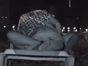 Amateur couple caught by hidden camera having sex outdoor at night