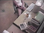 Japanese hot secretary caught masturbating her minge at her desk